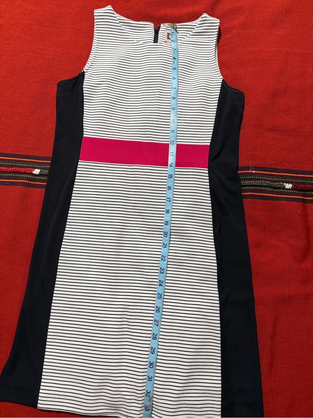 Anne Klein Black & White Striped Dress with Pink Waistband